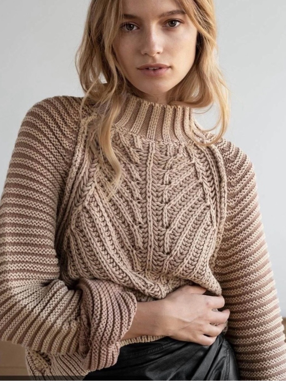 ❤️ Free People Sweetheart Sweater Cable Knit Cotton Mock Neck